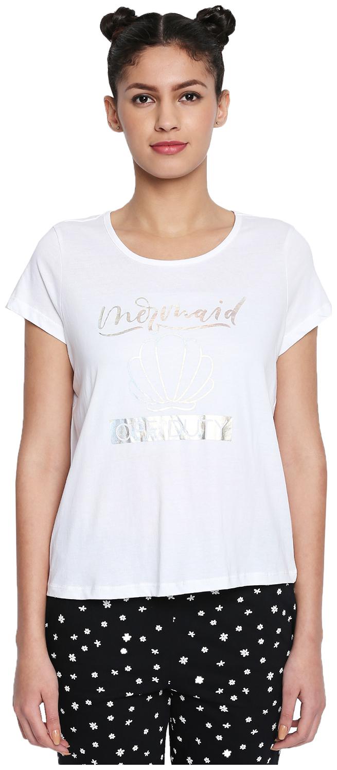 

Dreamz by Pantaloons Women White Regular fit Round neck Cotton T shirt