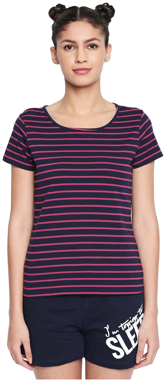 

Dreamz by Pantaloons Women Blue Pink Regular fit Round neck Cotton T shirt