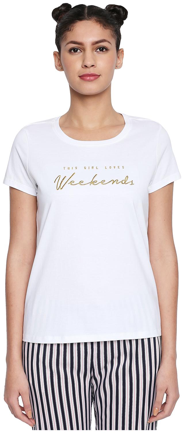 

Dreamz by Pantaloons Women White Regular fit Round neck Cotton T shirt