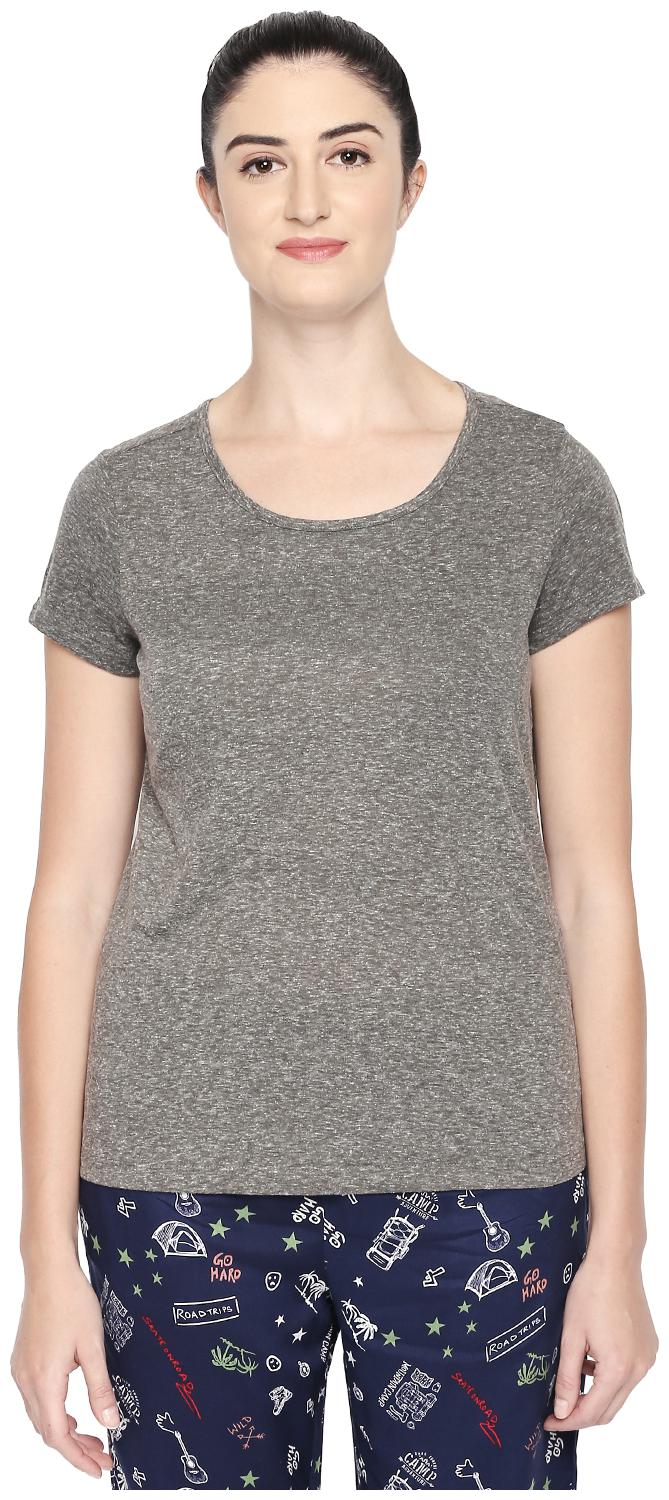 

Dreamz by Pantaloons Women Grey Regular fit Round neck Cotton T shirt
