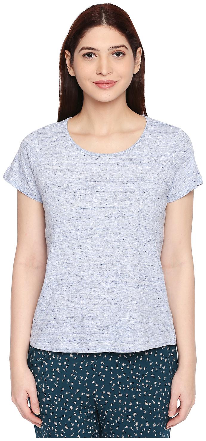 

Dreamz by Pantaloons Women Blue Regular fit Round neck Cotton T shirt