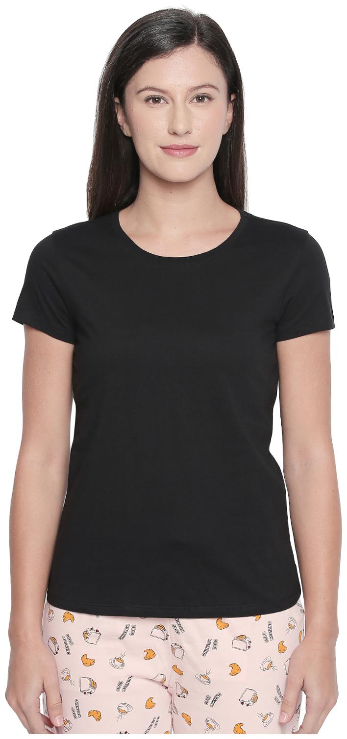 

Dreamz by Pantaloons Women Black Regular fit Round neck Cotton T shirt