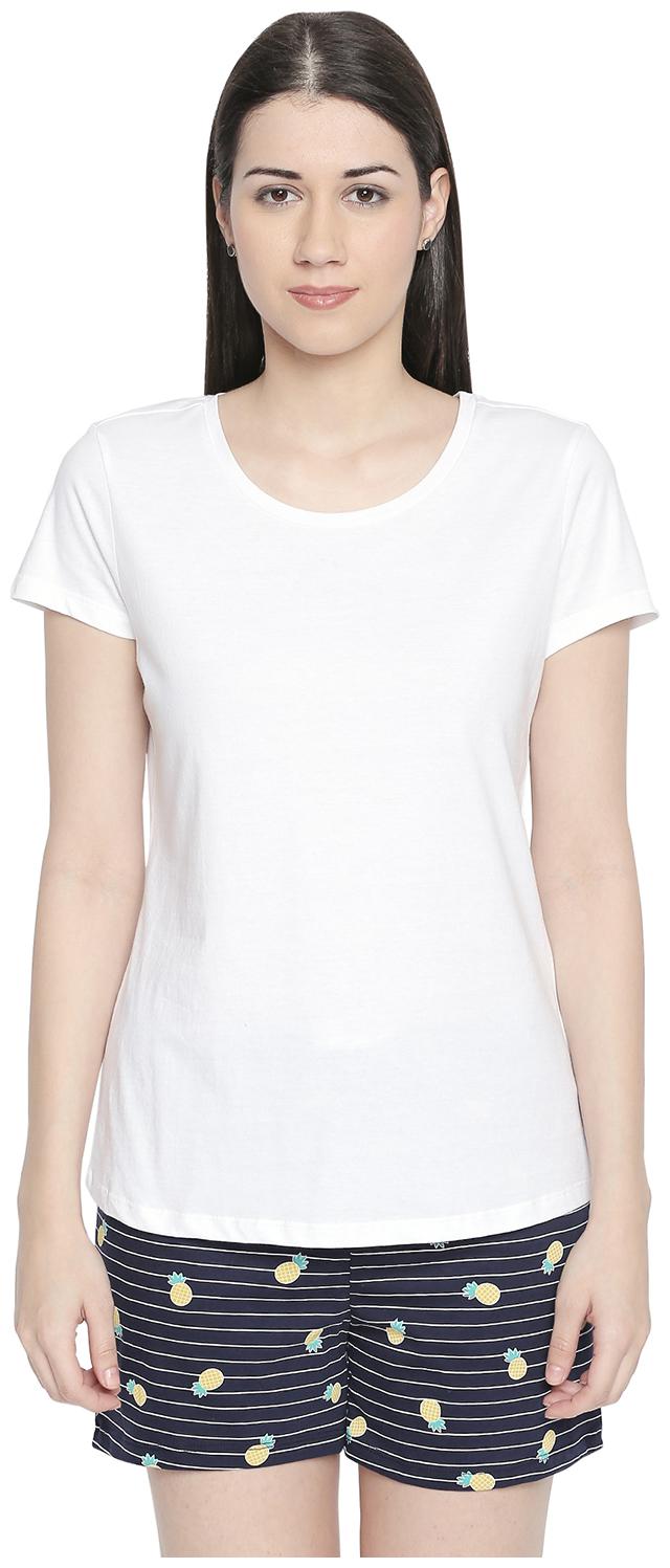

Dreamz by Pantaloons Women White Regular fit Round neck Cotton T shirt