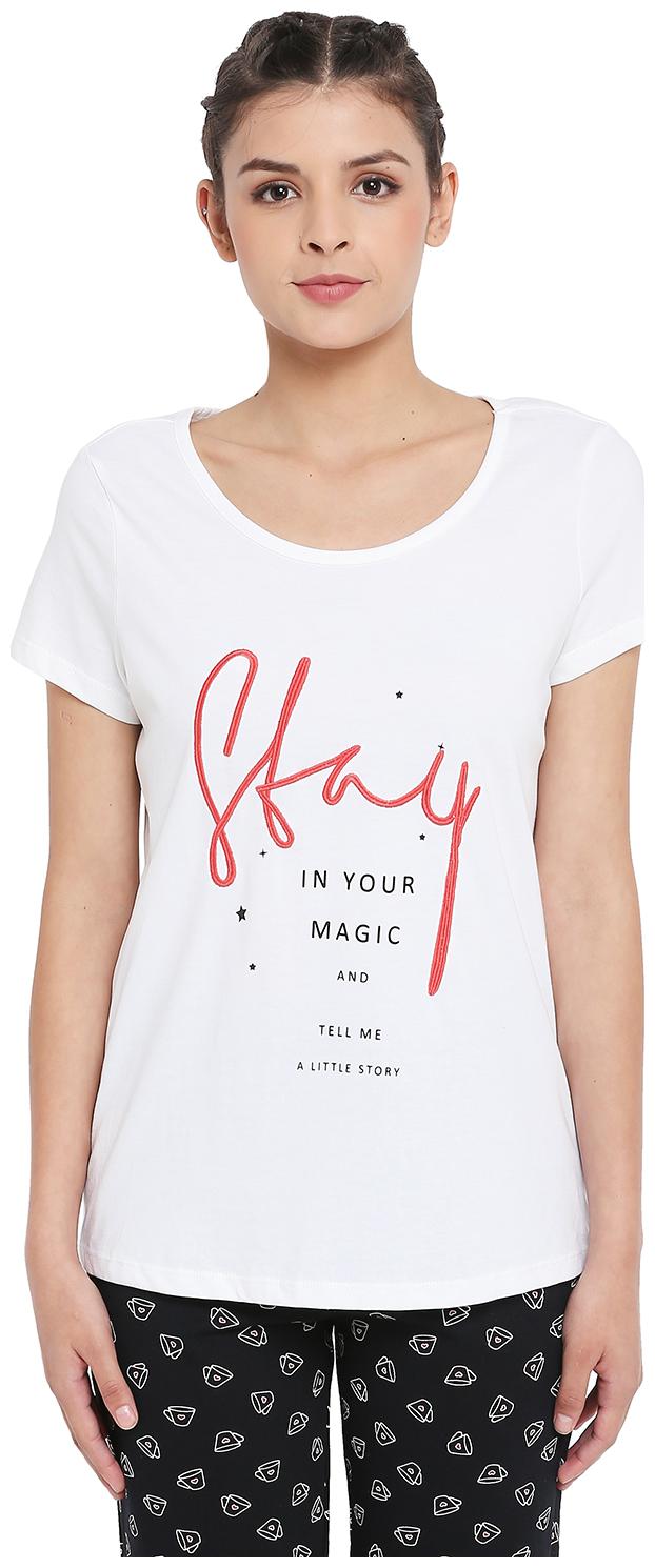 

Dreamz by Pantaloons Women White Regular fit Round neck Cotton T shirt