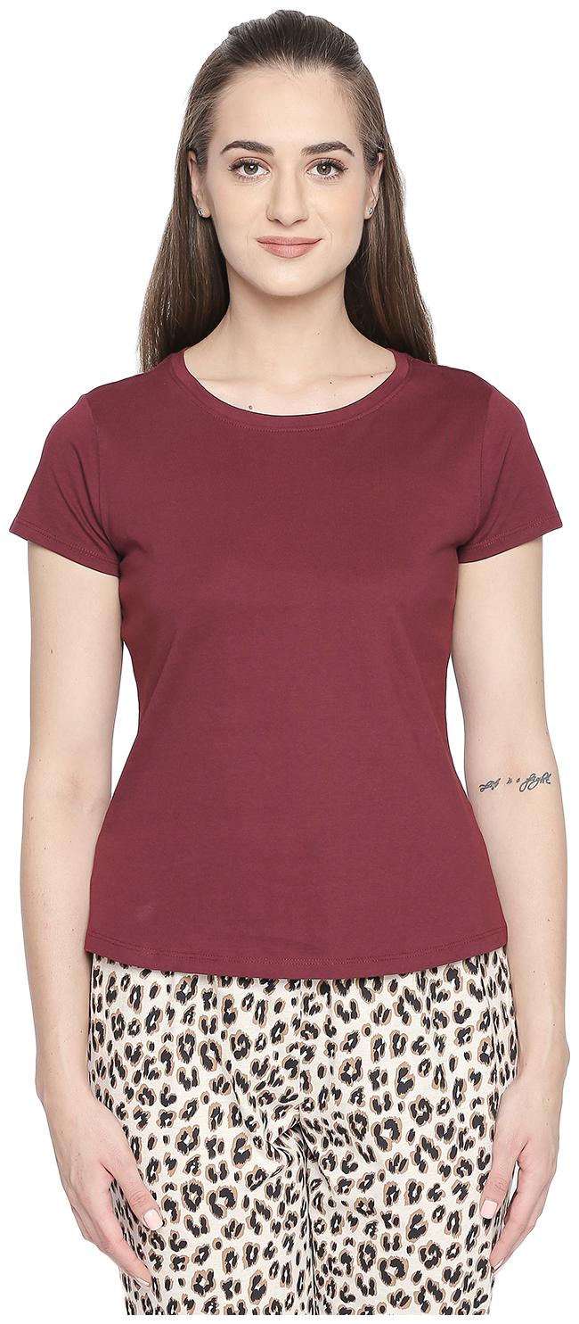 

Dreamz by Pantaloons Women Maroon Regular fit Round neck Cotton T shirt