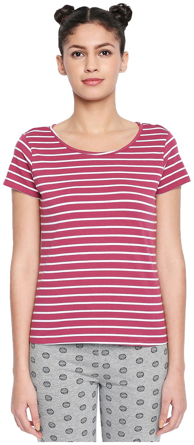 

Dreamz by Pantaloons Women Pink White Regular fit Round neck Cotton T shirt