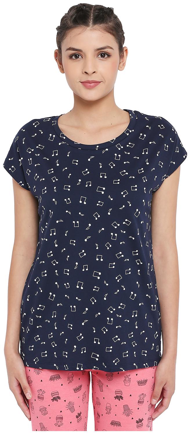 

Dreamz by Pantaloons Women Navy Regular fit Round neck Cotton T shirt