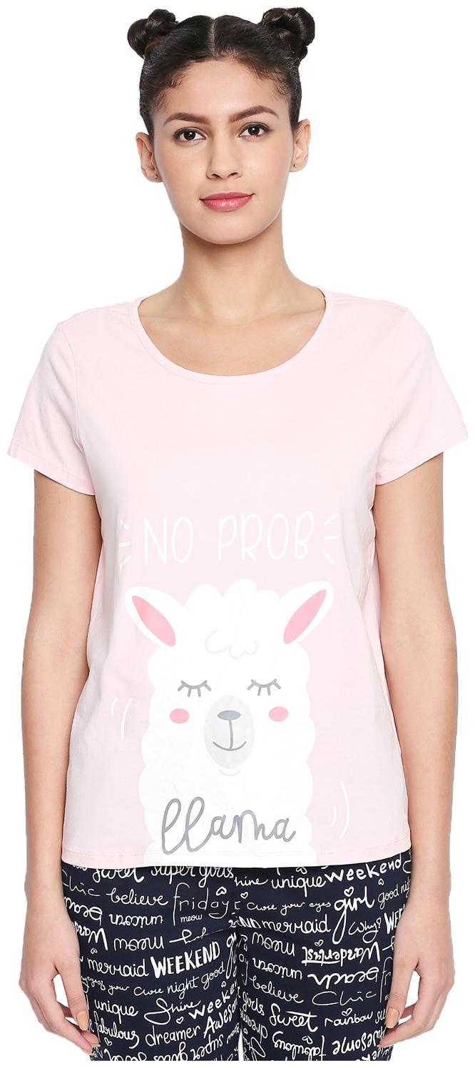 

Dreamz by Pantaloons Women Pink Regular fit Round neck Cotton T shirt