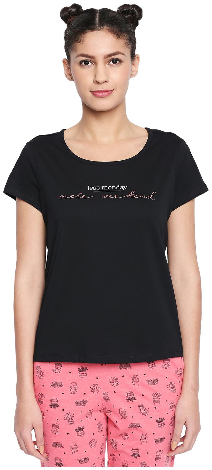 

Dreamz by Pantaloons Women Black Regular fit Round neck Cotton T shirt