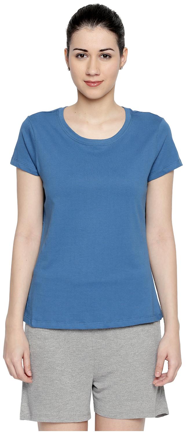 

Dreamz by Pantaloons Women Blue Regular fit Round neck Cotton T shirt