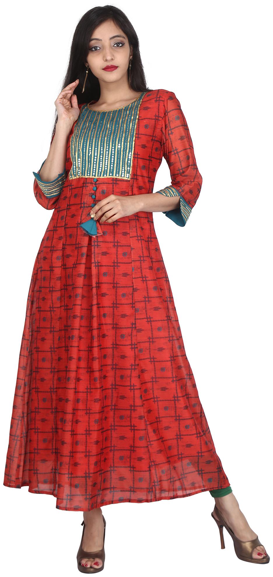 

DRESS CAFE Women Red Printed Fit and Flare Kurti
