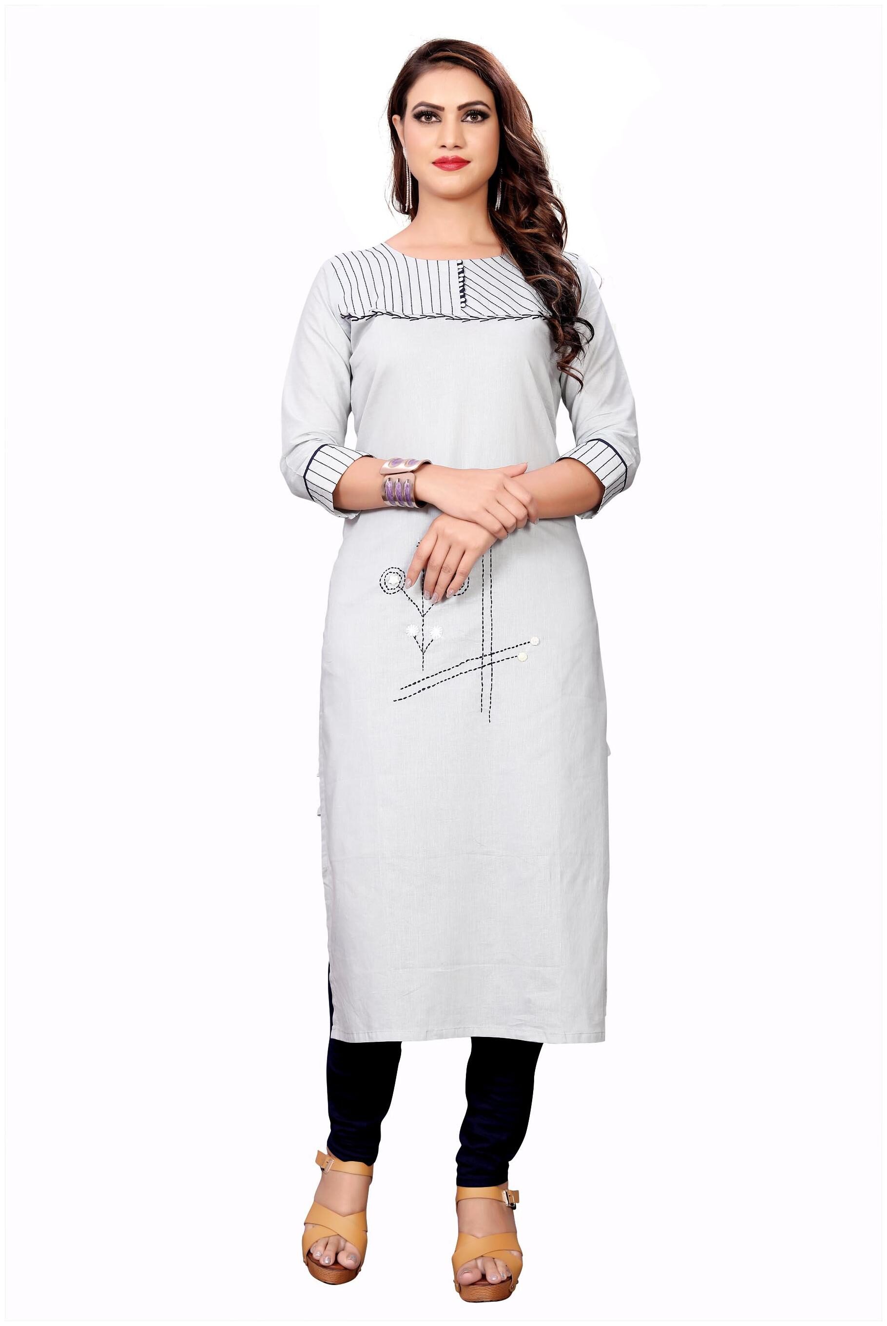 

Dress Sense White Rayon A-line Kurti