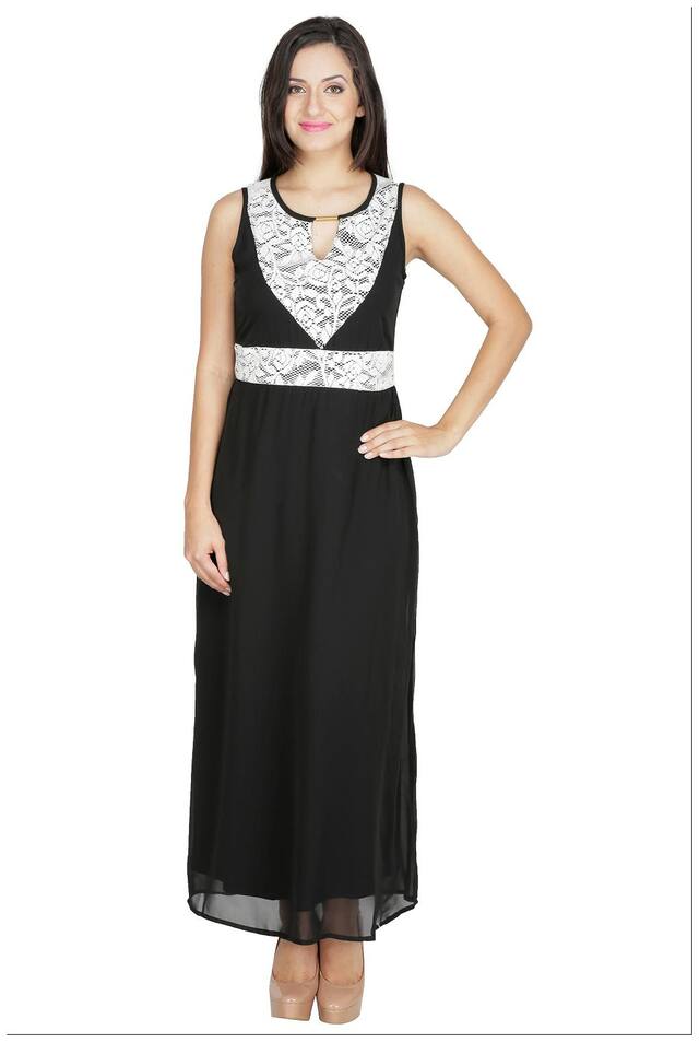 Mayra Black  Long Crepe Dress For Women