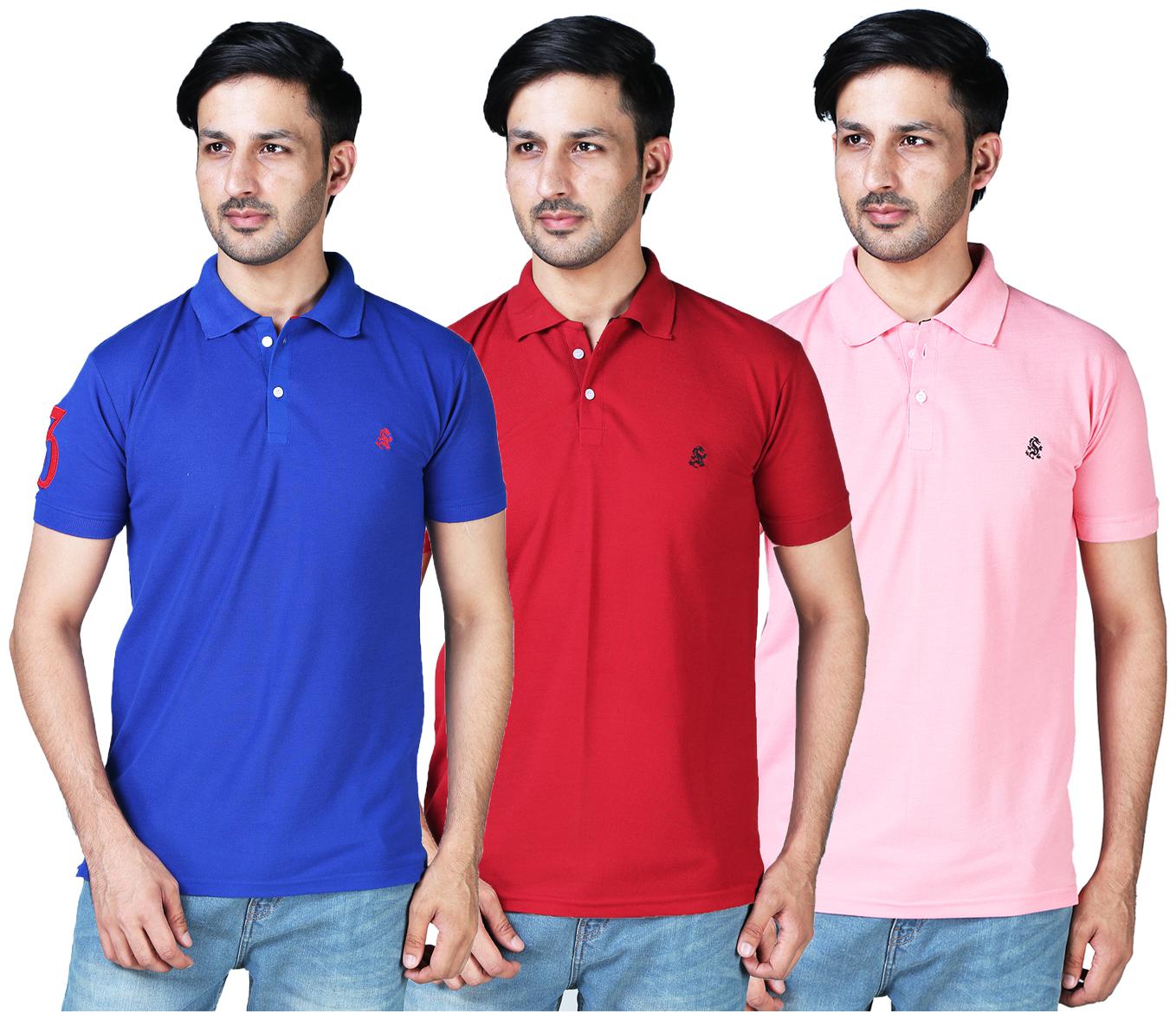 

DRRAGON Men Multi Regular fit Cotton Polo collar T-Shirt - Pack Of 3