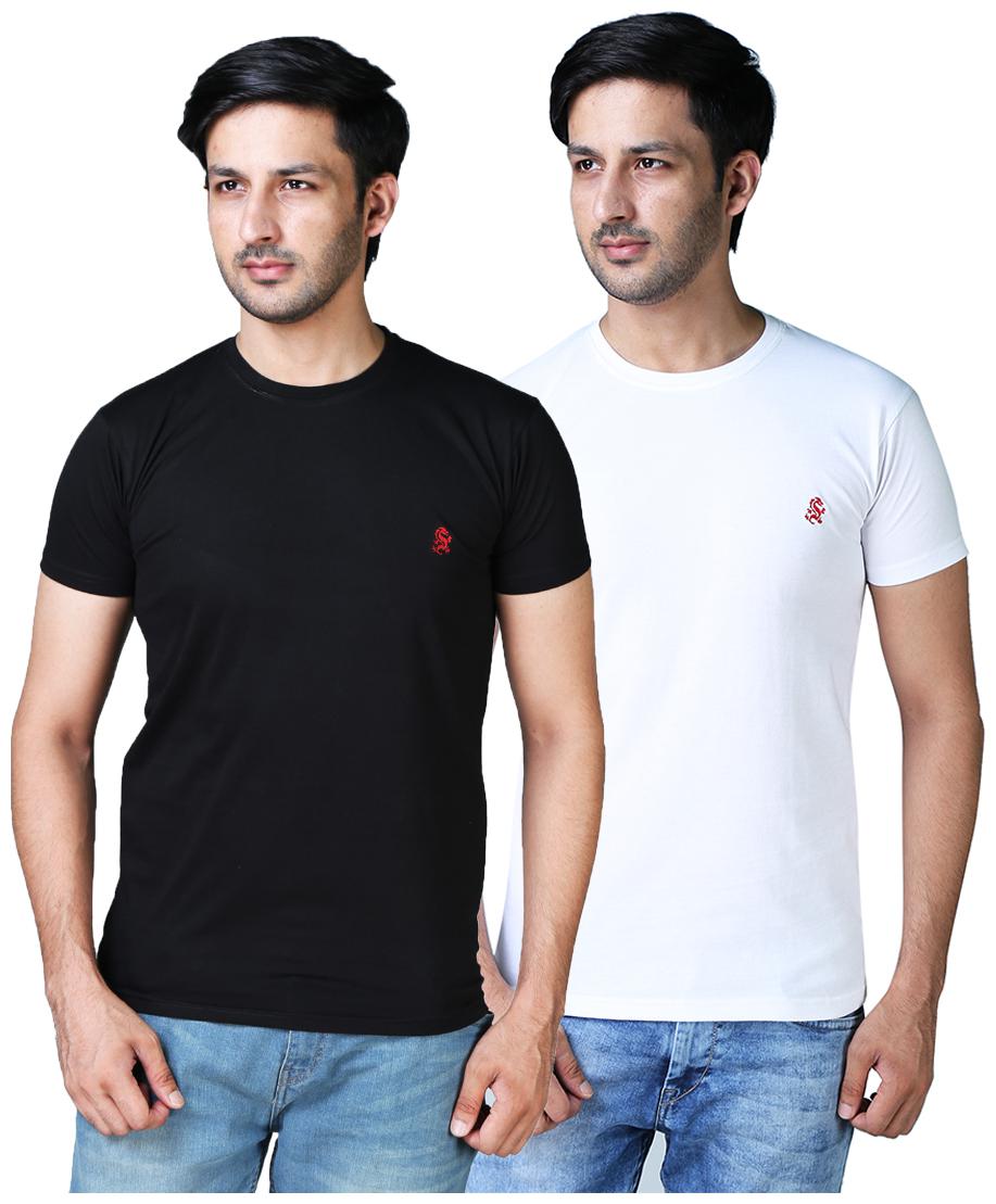 

Shopjinie Men White Black Slim fit Cotton Blend Round neck T-Shirt - Pack Of 2