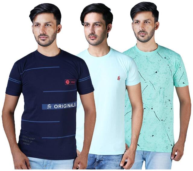 DRRAGON Men Cotton Slim Fit Round Neck Printed T-Shirt Combo -Multi