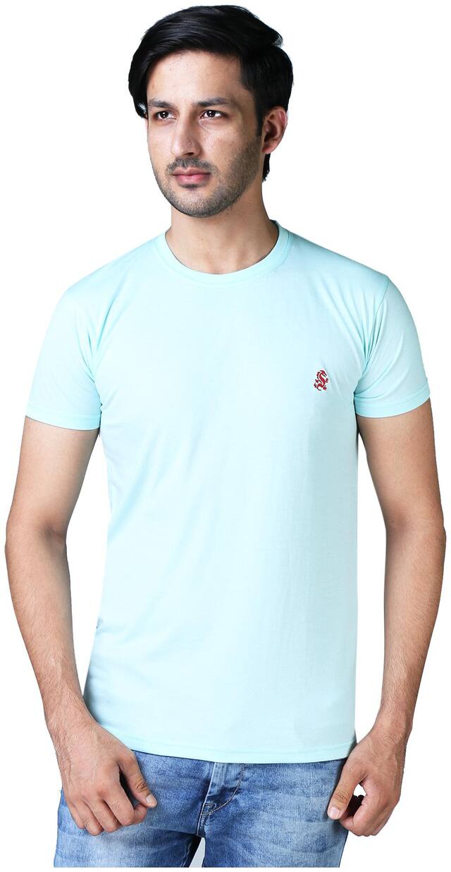 Drragon Men Cotton Round Neck Blue Tshirt