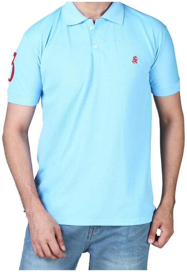 Drragon Men Cotton Blue Polo Tshirt