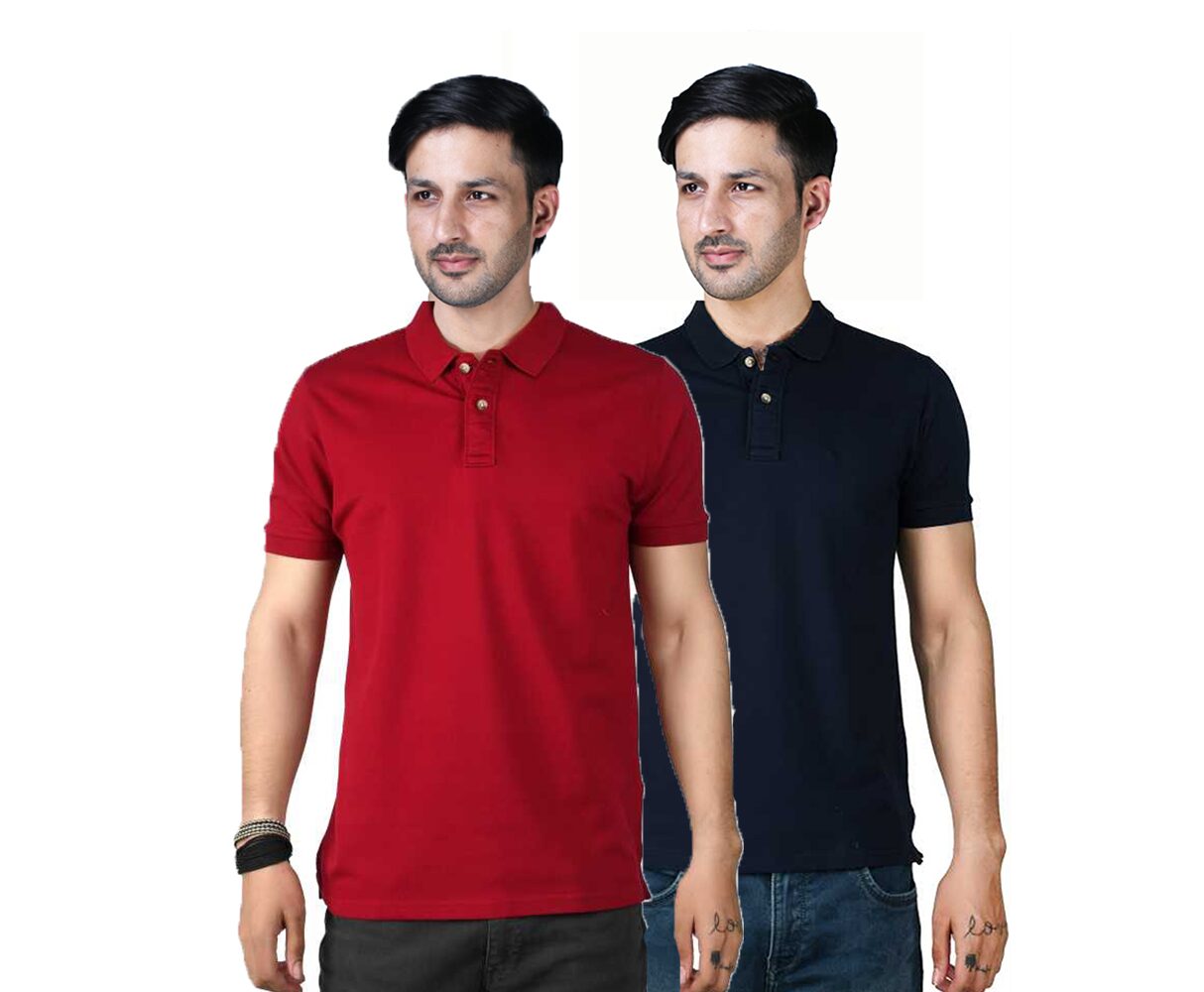 

DRRAGON Men Maroon Navy blue Regular fit Cotton Polo collar T-Shirt - Pack Of 2