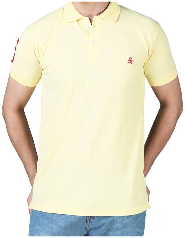 Drragon Men Cotton Yellow Polo Tshirt