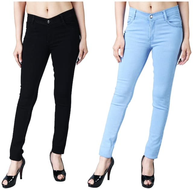 DRRAGON Women Black & Blue Slim fit Jeans