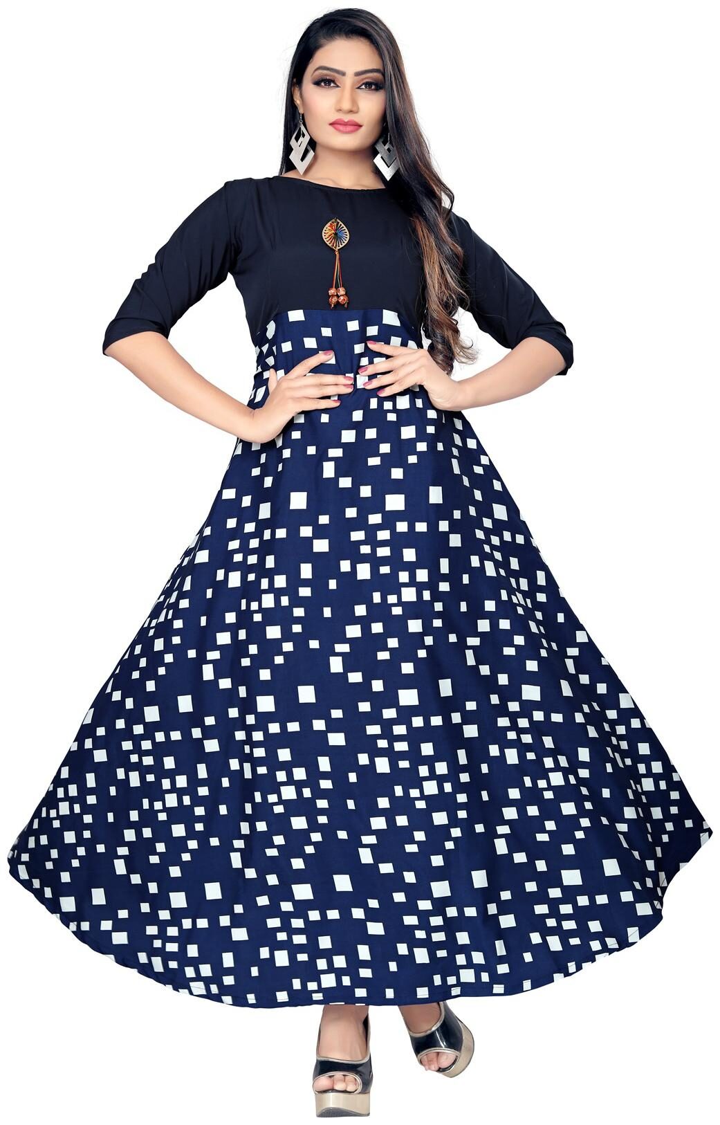 

Dsk Studio Woman s Crepe 3 4 Sleeve Anarkali Gown