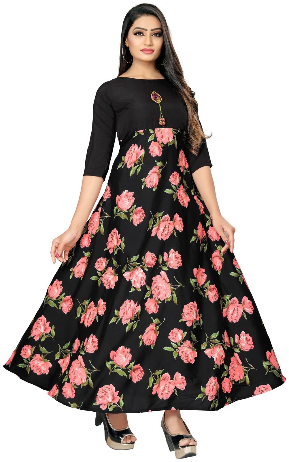 

Dsk Studio Woman s Crepe 3 4 Sleeve Anarkali Gown