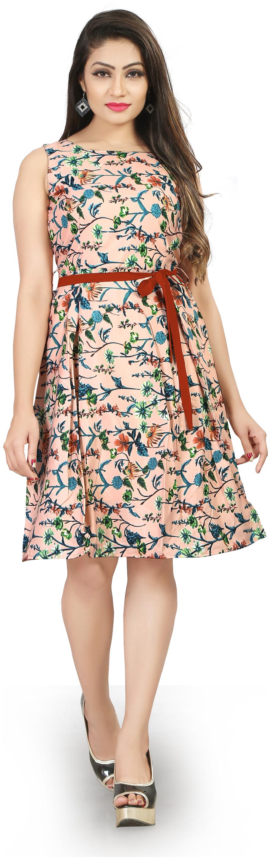 

Dsk Studio Peach Printed Fit flare dress