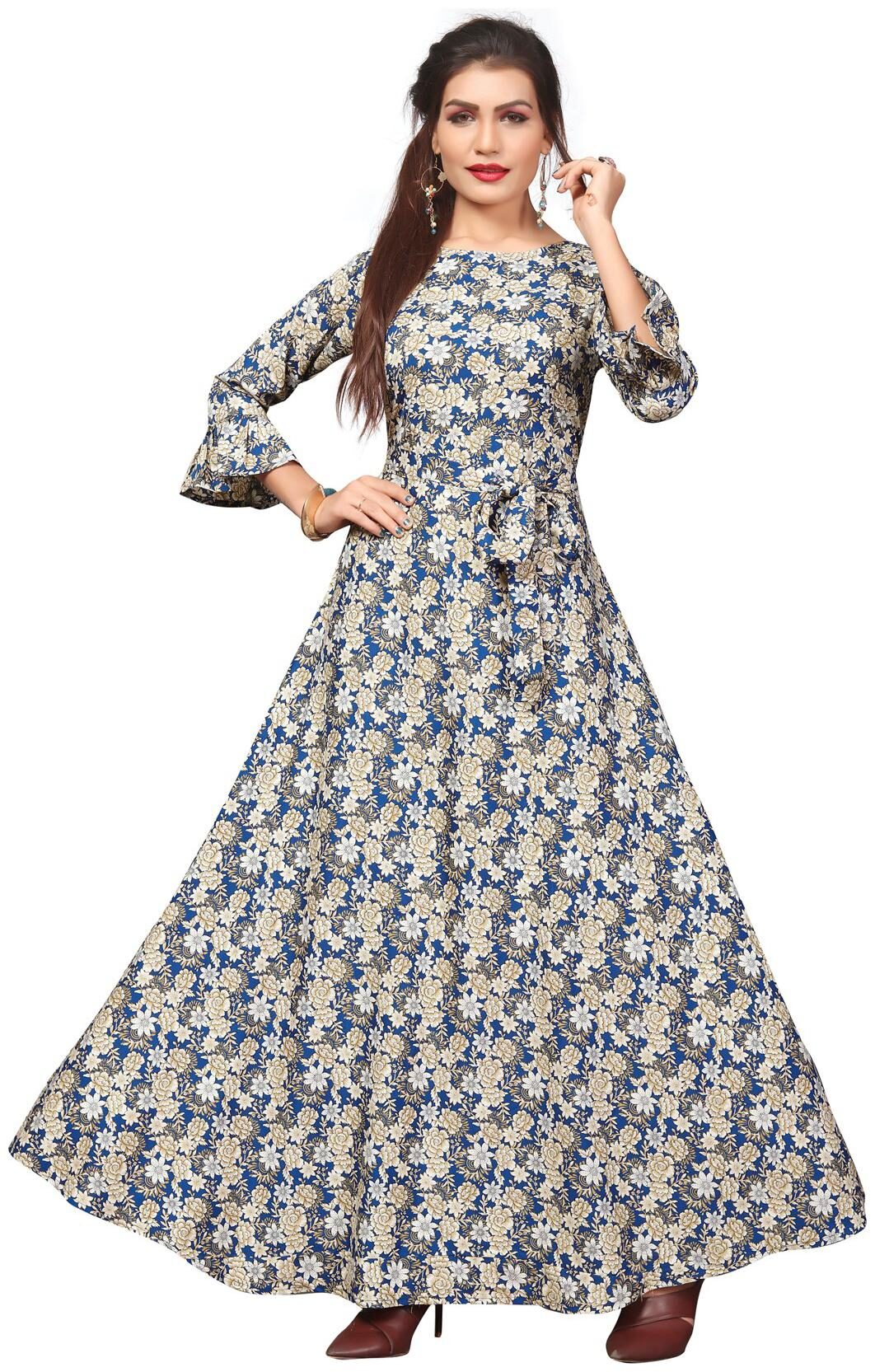 

Dsk Studio Woman s Multicolor Crepe 3 4 Flerd Sleeve Anarkali Gown