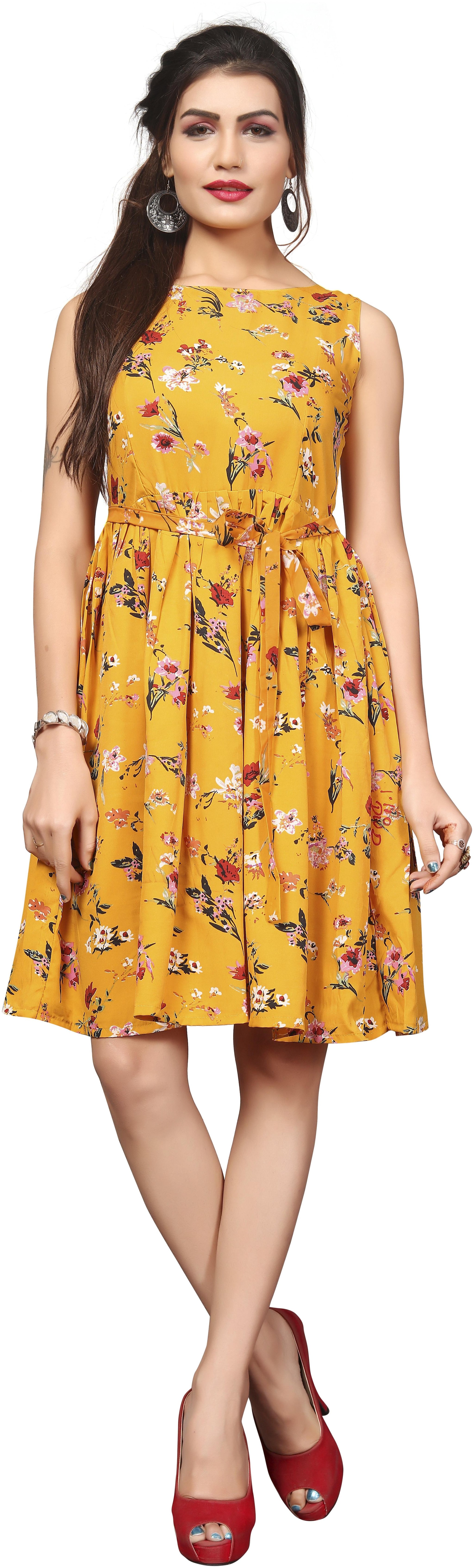 

Dsk Studio Yellow Printed Fit flare dress