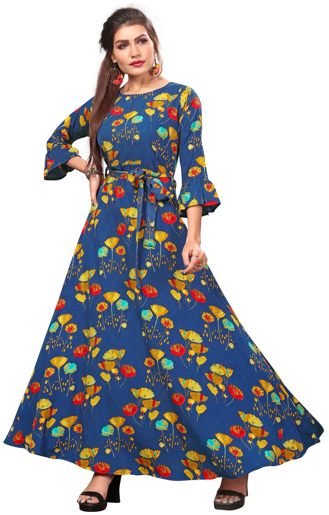 

Dsk Studio Woman s Multicolor Crepe 3 4 Flerd Sleeve Anarkali Gown