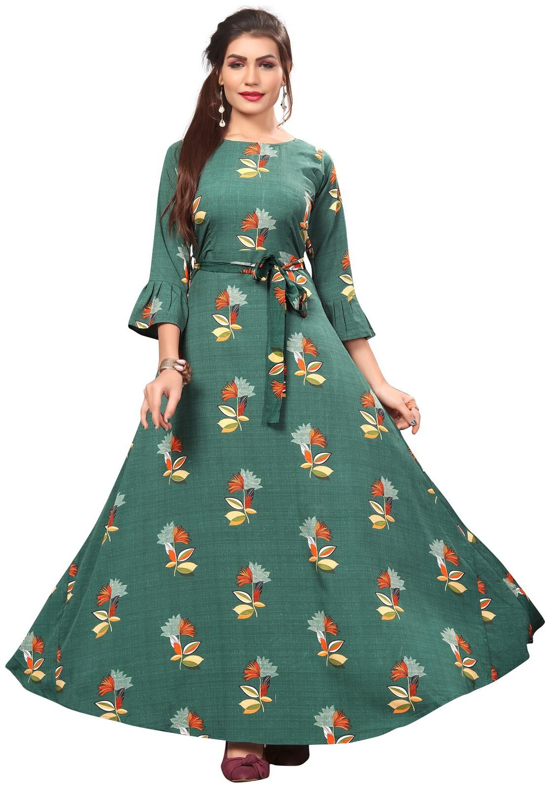 

Dsk Studio Woman s Green Crepe 3 4 Flerd Sleeve Anarkali Gown