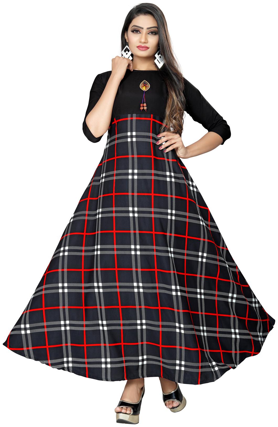 

Dsk Studio Woman s Crepe 3 4 Sleeve Anarkali Gown