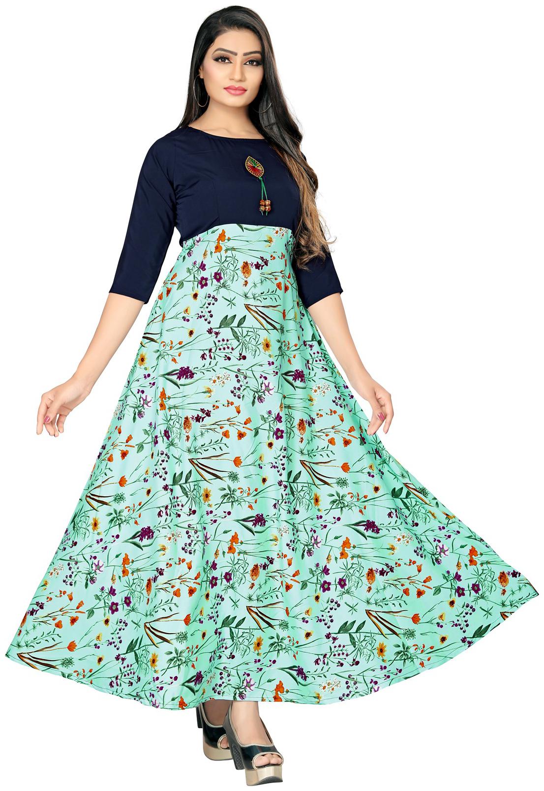 

Dsk Studio Woman s Crepe 3 4 Sleeve Anarkali Gown