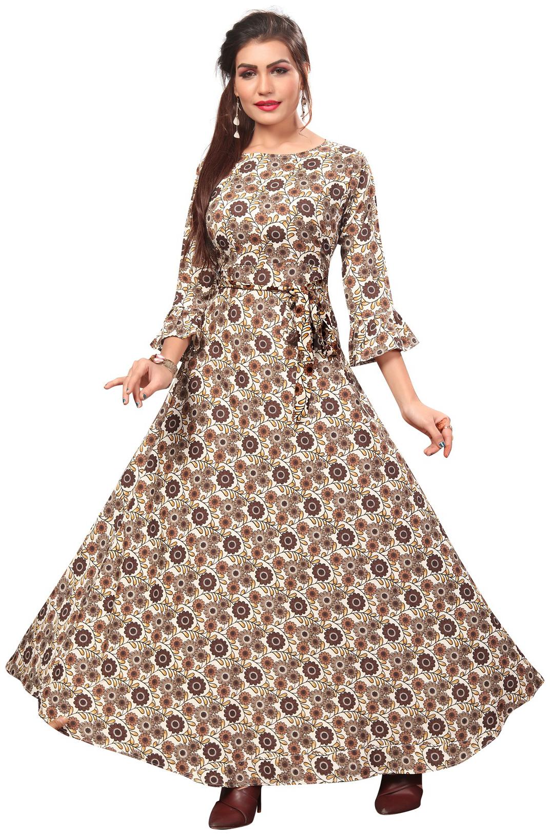 

Dsk Studio Woman s Brown Crepe 3 4 Flerd Sleeve Anarkali Gown
