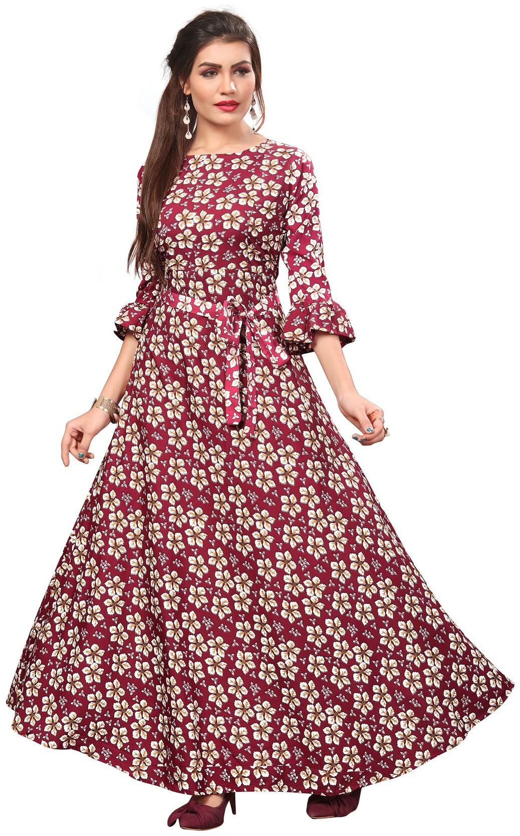 

Dsk Studio Woman s Purple Crepe 3 4 Flerd Sleeve Anarkali Gown