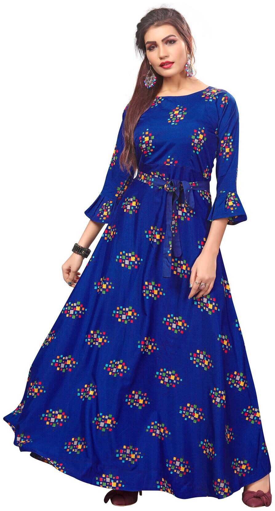 

Dsk Studio Woman s Blue Crepe 3 4 Flerd Sleeve Anarkali Gown