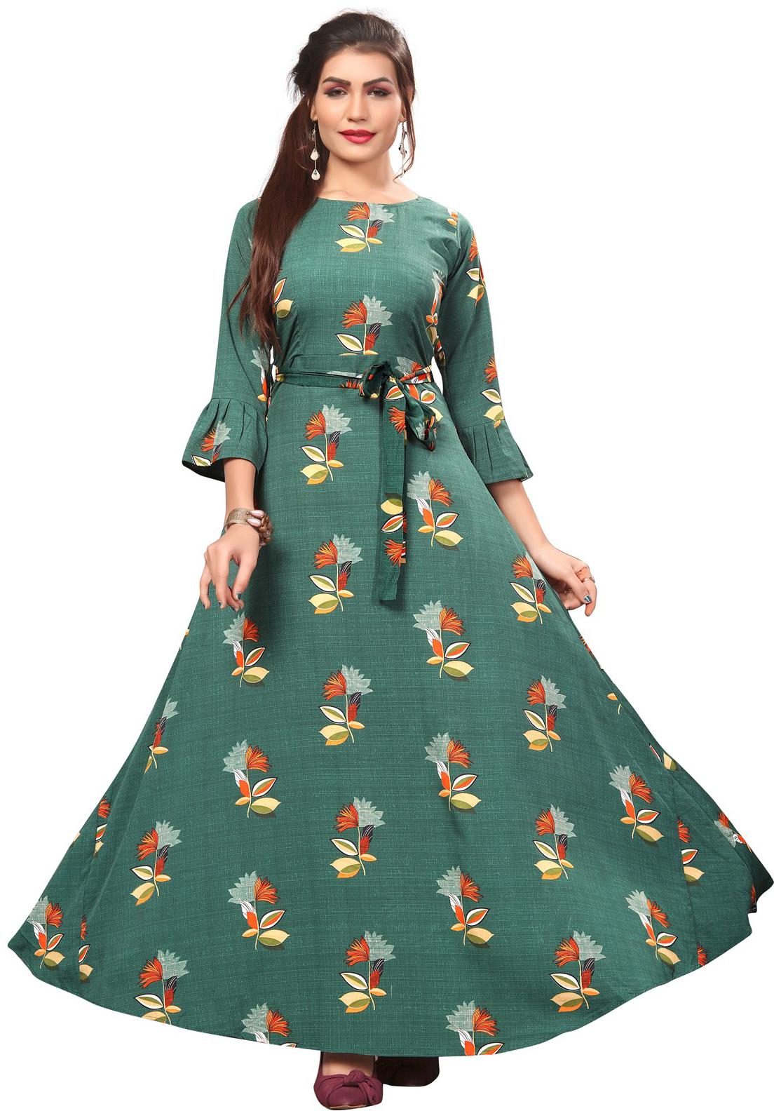 

Dsk Studio Woman s Green Crepe 3 4 Flerd Sleeve Anarkali Gown