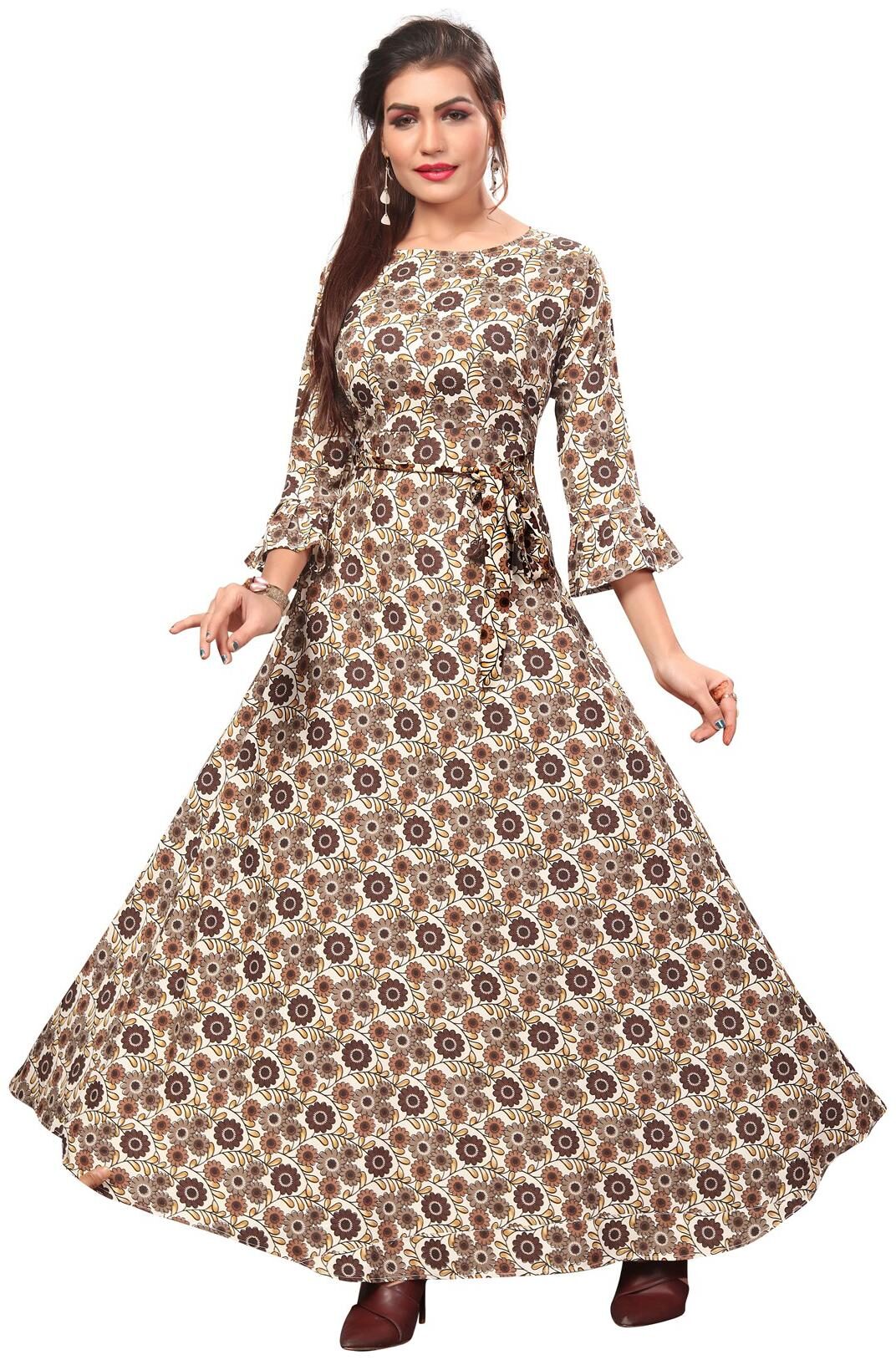 

Dsk Studio Woman s Brown Crepe 3 4 Flerd Sleeve Anarkali Gown