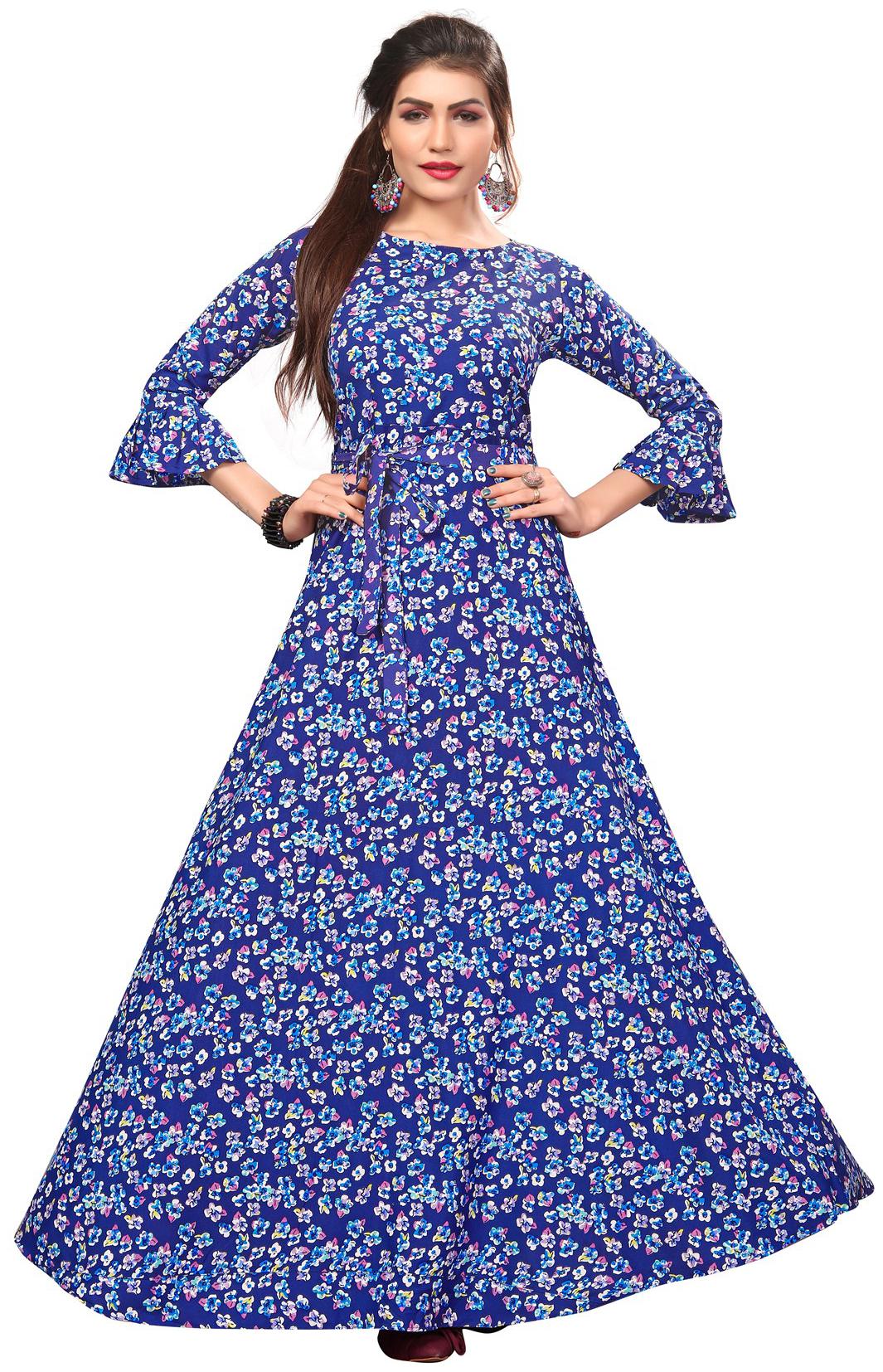 

Dsk Studio Woman s Blue Crepe 3 4 Flerd Sleeve Anarkali Gown
