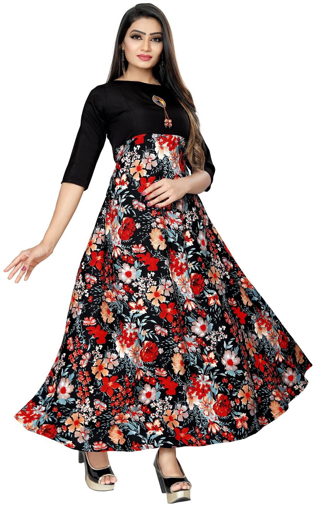 

Dsk Studio Woman s Crepe 3 4 Sleeve Anarkali Gown