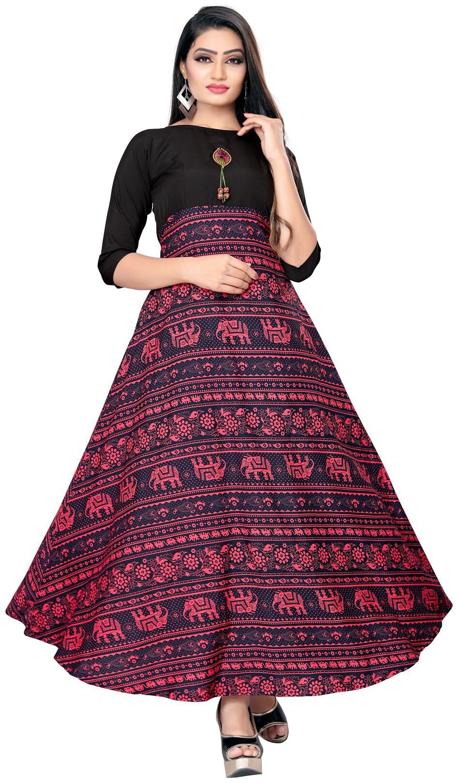 

Dsk Studio Woman s Crepe 3 4 Sleeve Anarkali Gown