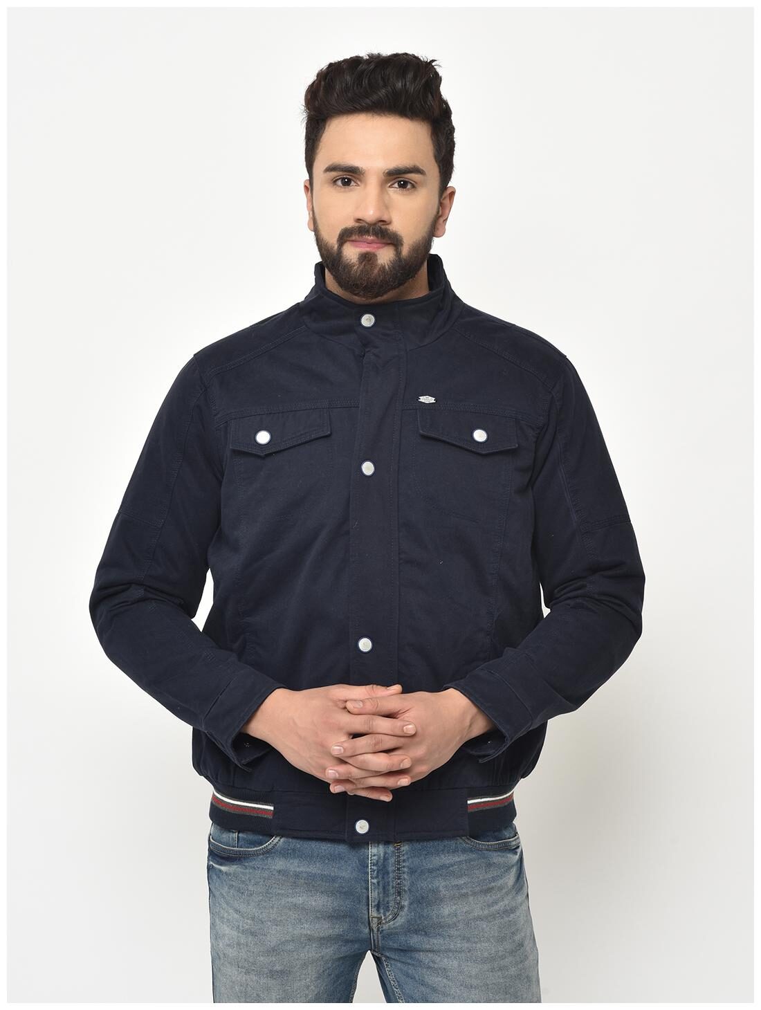 

Duke Men Blue Solid Bomber jacket