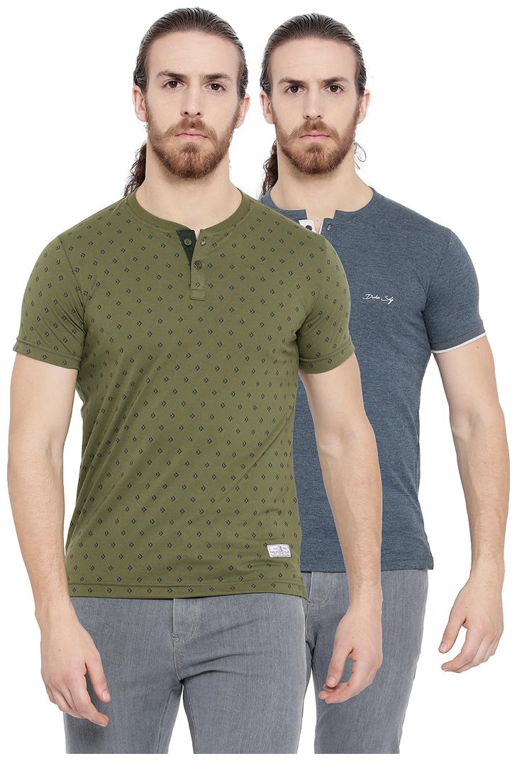 

Duke Men Multi Regular fit Cotton Blend Henley neck T-Shirt - Pack Of 2