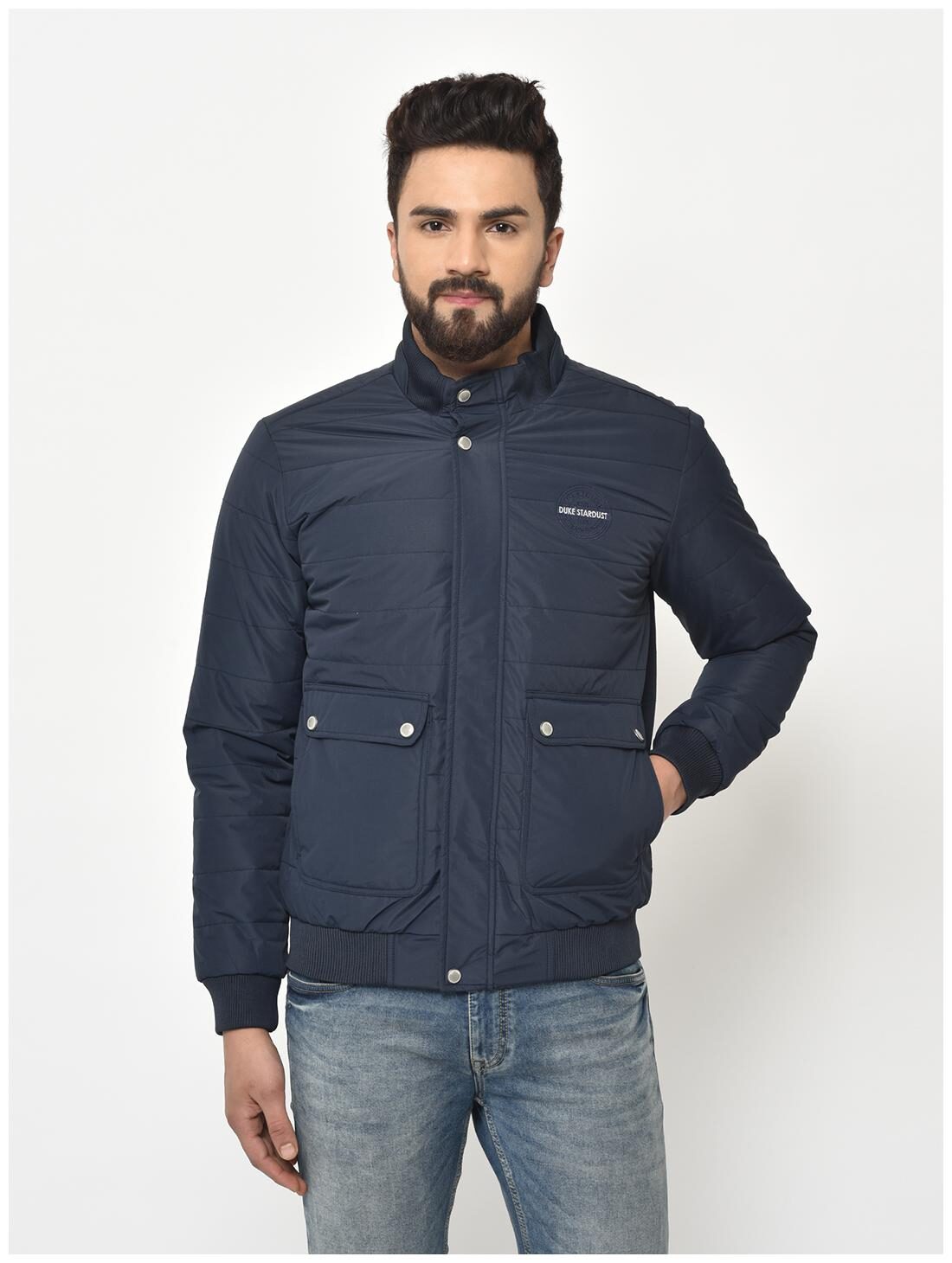 

Duke Men Blue Solid Bomber jacket