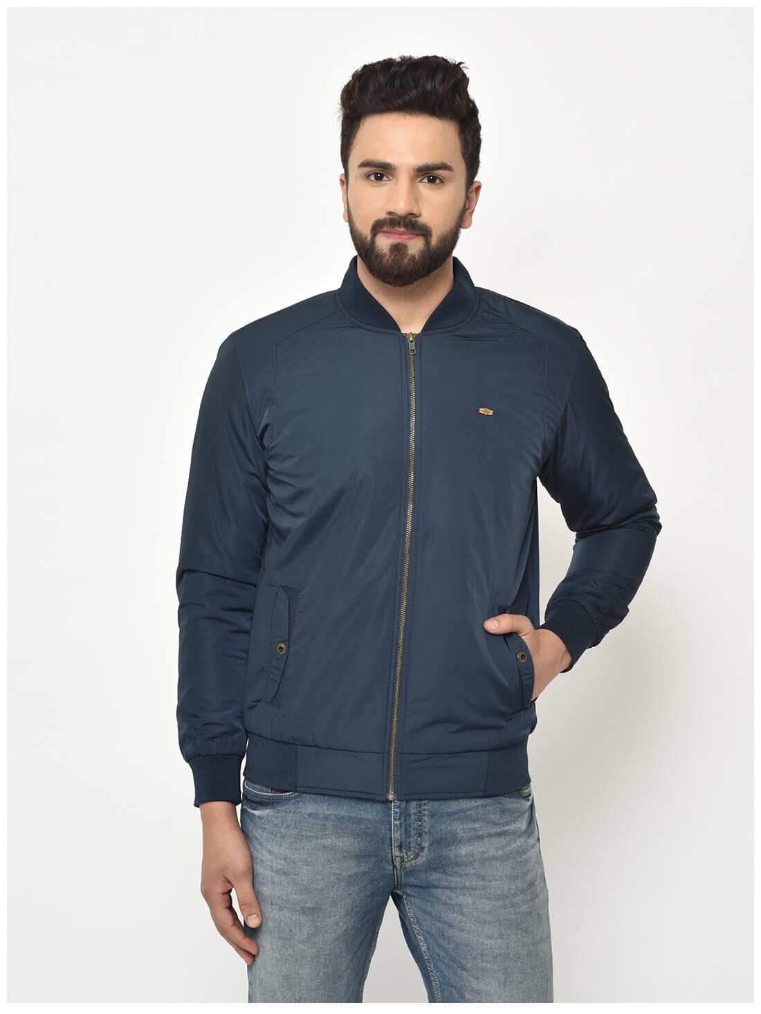 

Duke Men Blue Solid Bomber jacket