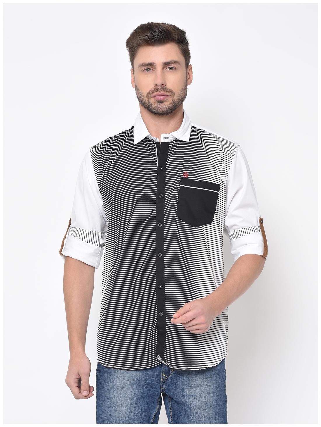 

Duke Men White Black Colorblocked Slim Fit Casual Shirt