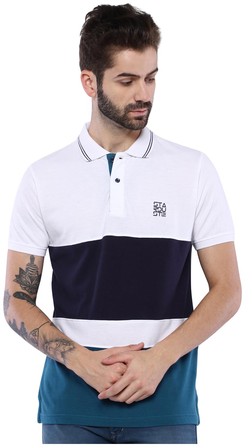 

Duke Men White Blue Regular fit Cotton Polo collar T-Shirt - Pack Of 1