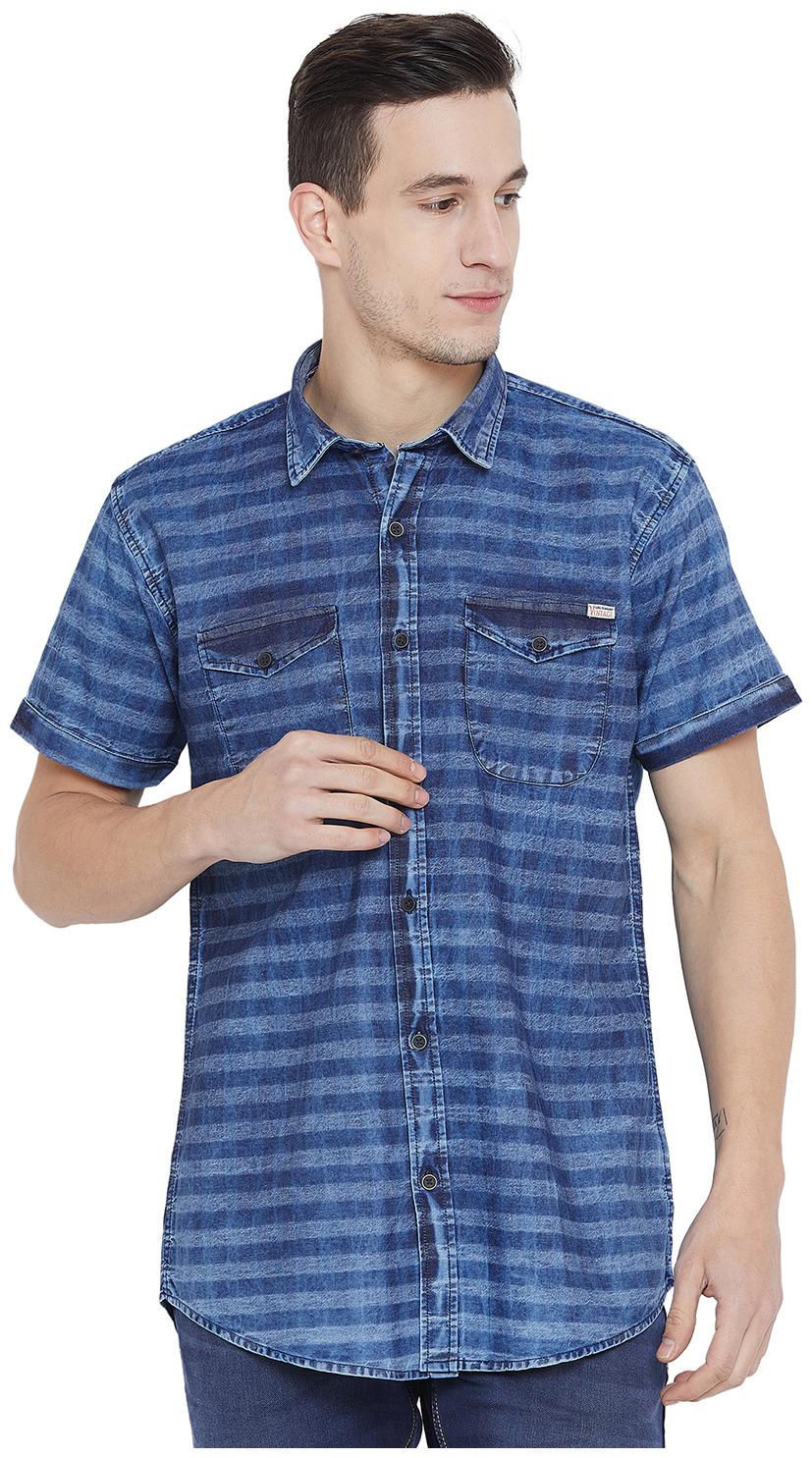 

Duke Men Blue Horizontal Stripes Regular Fit Casual Shirt