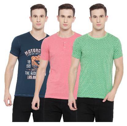 

Duke Men Multi Regular fit Cotton Henley neck Round neck T-Shirt - Pack Of 3